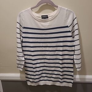 Lands' End Striped Sweater Navy Blue White 3/4 Sleeve 100% Supima Cotton S 6-8